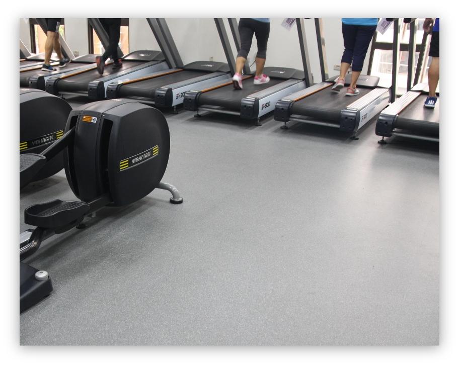 Rows of treadmills in a gym