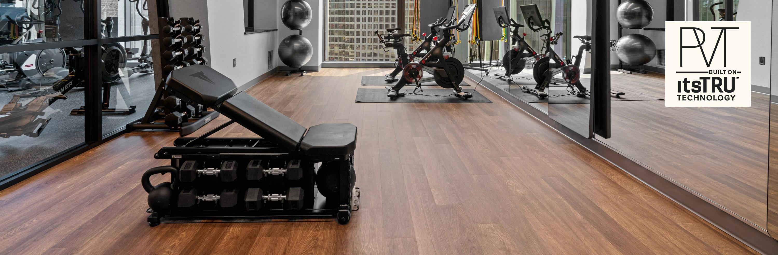 A fitness room with Heritage Motivate installed