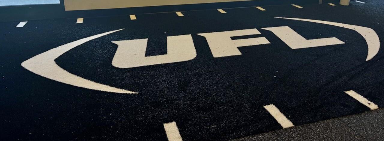 A shot of the UFL logo installed in Ecore Turf