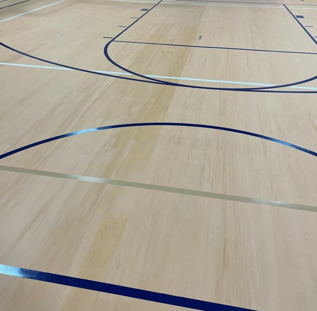 A TeamPlay-M court with navy blue lines