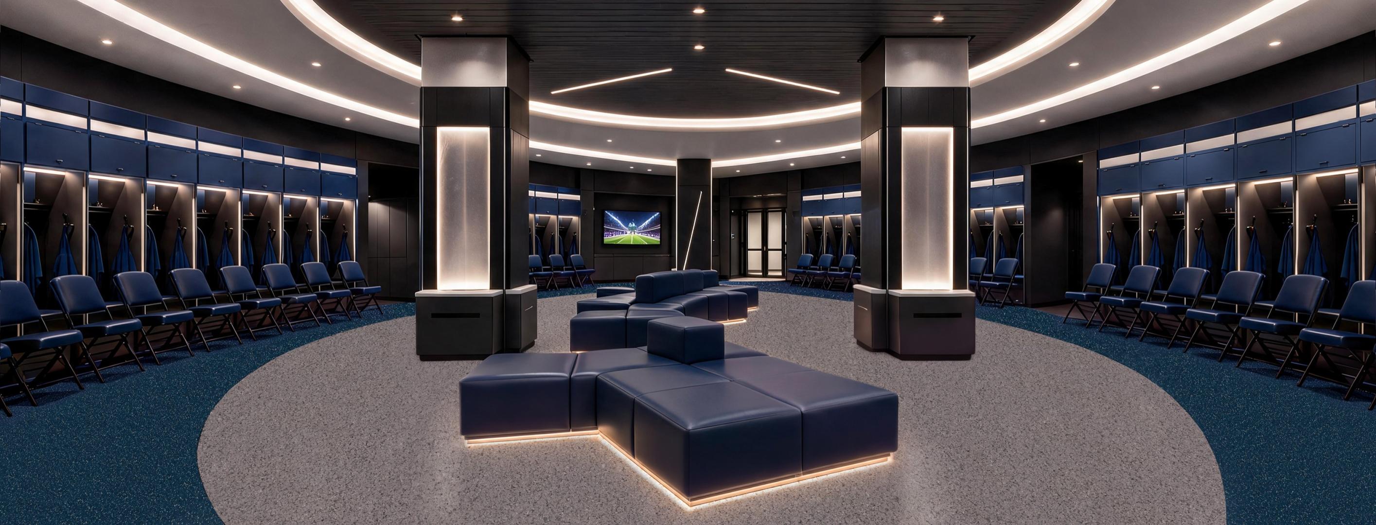 A locker room with Ecore Athletic flooring